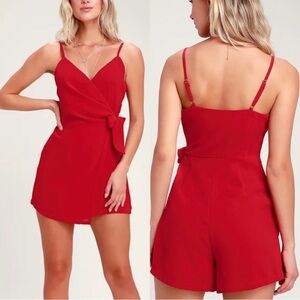Lush Vivian Red Wrap Front Waist Tie Sleeveless Tank Romper